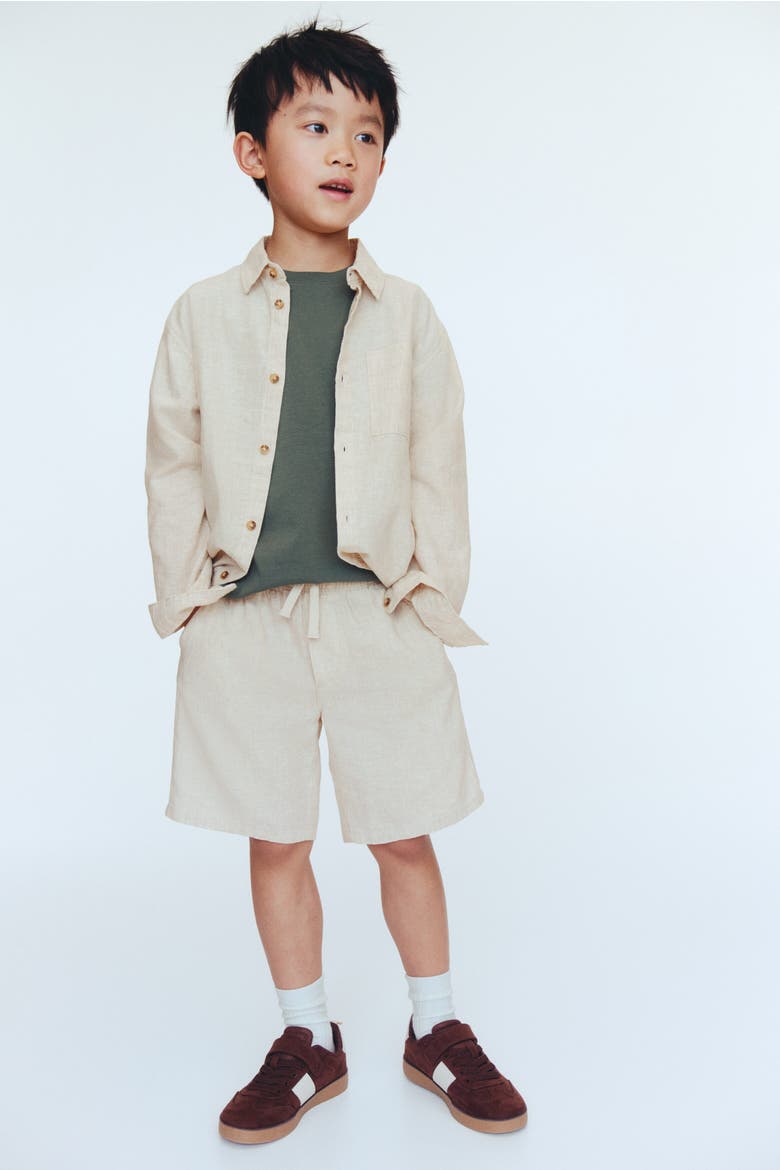 Linen-blend Drawstring Shorts, Main, color, Light beige