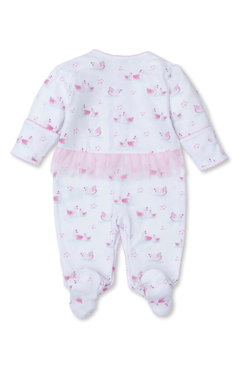 Kissy Kissy Swan Print Tulle Accent Pima Cotton Footie, Alternate, color,