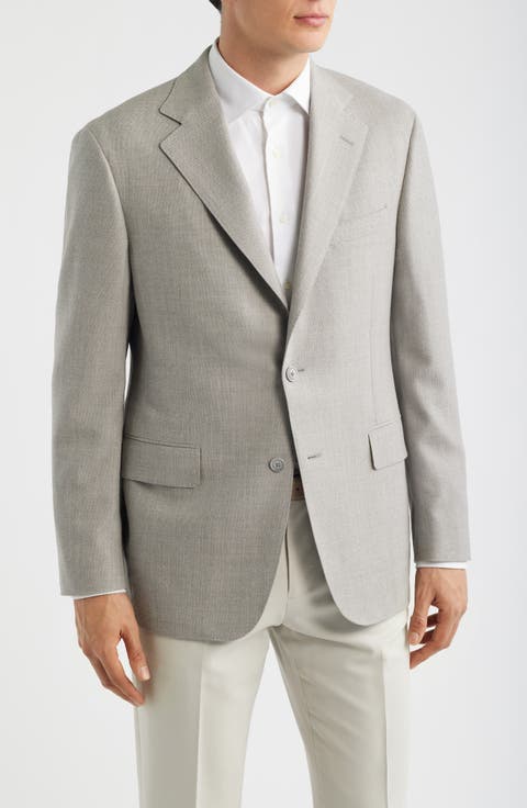 Weightless Light Grey Flat Front Stretch Wool Suit Jacket (Regular & Big)