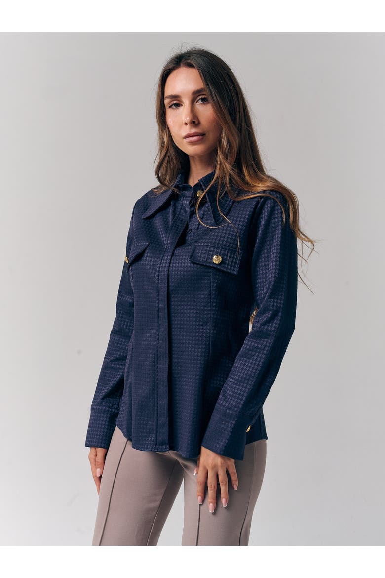 Houndstooth Pattern Shirt, Alternate, color, Navy