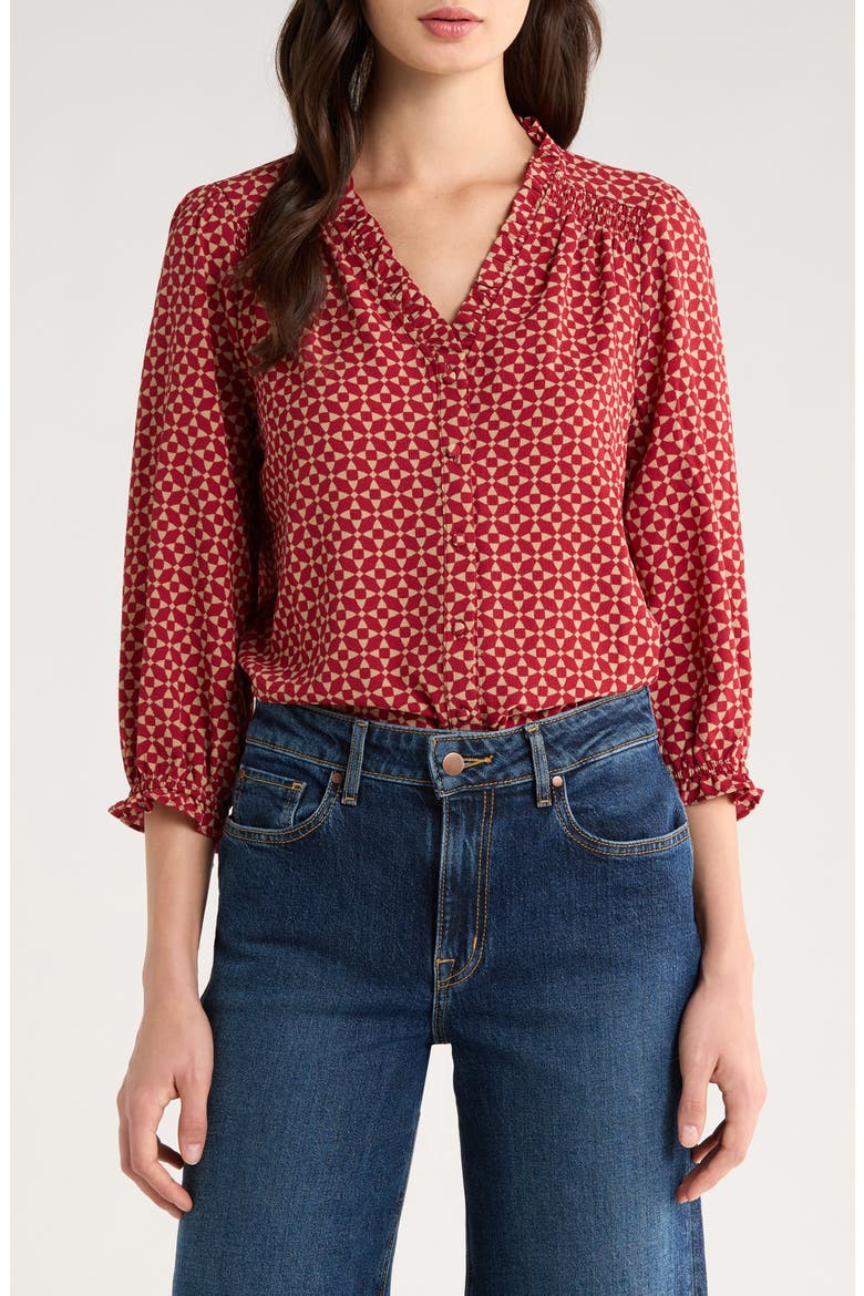 Print Front Button Top, Main, color, MULBERRY RED