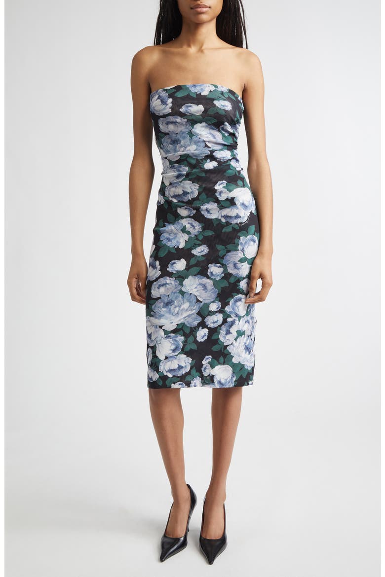 Bunch of Roses Strapless Mesh Dress, Main, color, MULTICOLOR