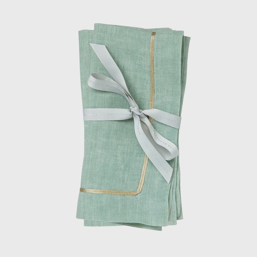 Joanna Buchanan Gold Trim Linen Dinner Napkins, Set Of Two In Green