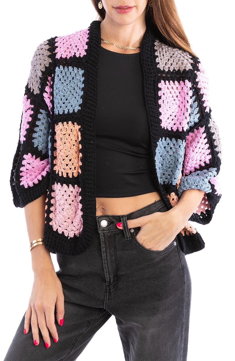 SAACHI Pastel Crochet Square Cardigan, Main, color,
