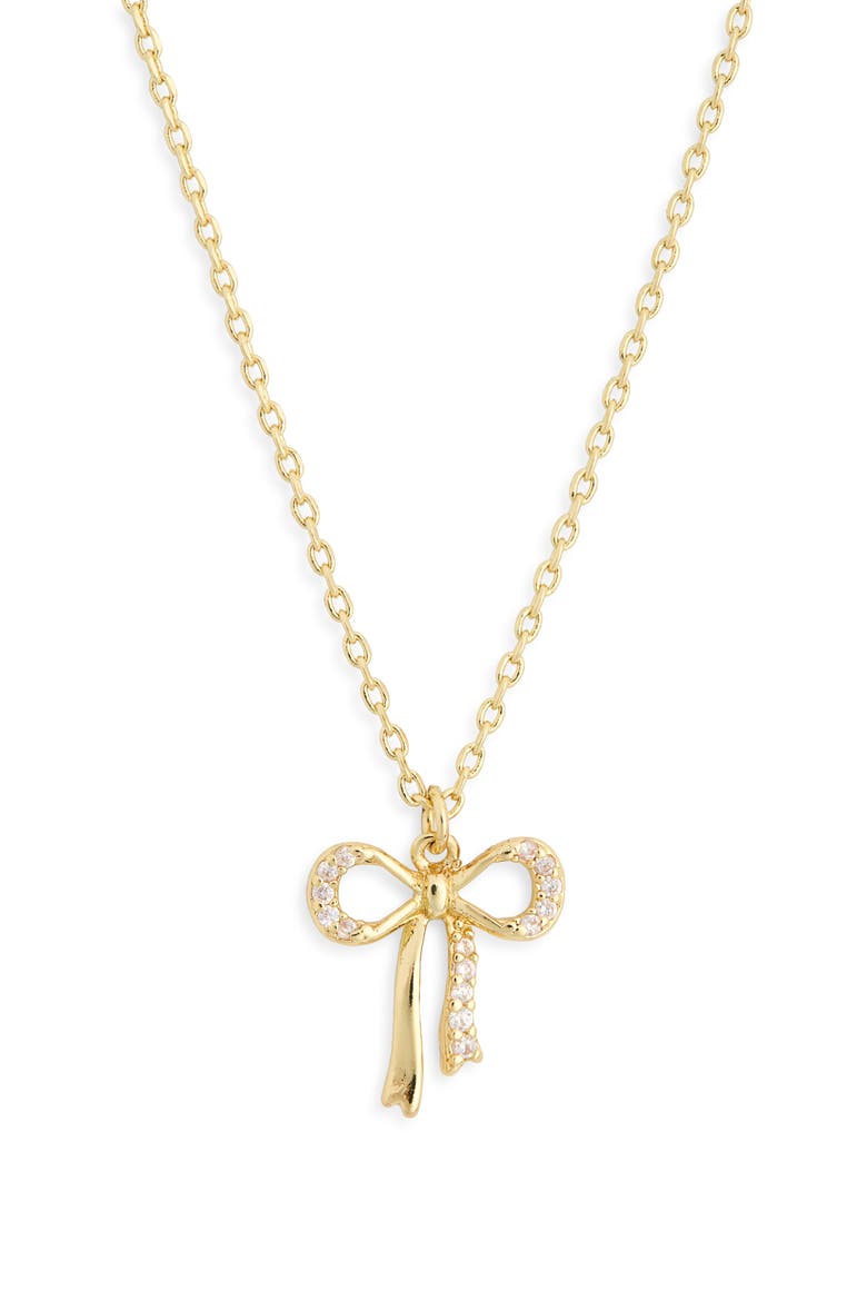 Cubic Zirconia Bow Pendant Necklace, Main, color, CLEAR- GOLD