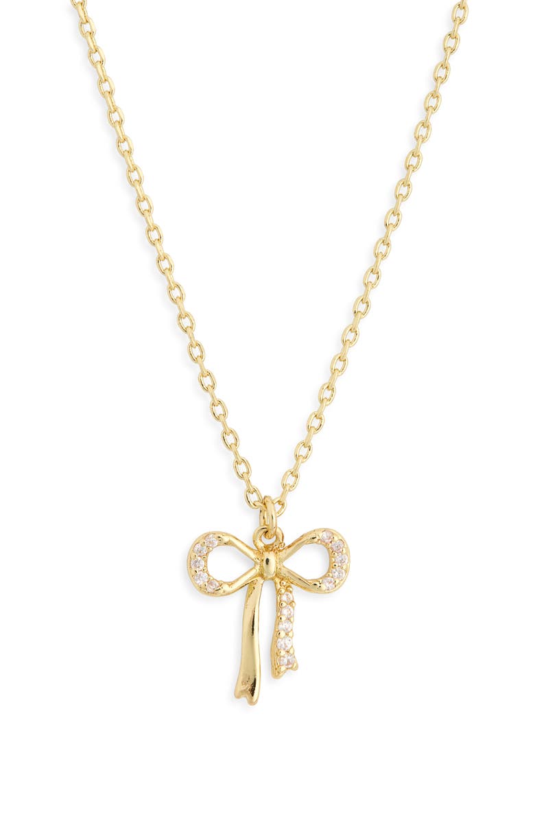 NORDSTROM RACK Cubic Zirconia Bow Pendant Necklace, Main, color, Clear- Gold