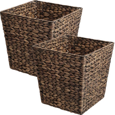 Handwoven Water Hyacinth 4.8-Gallon Tapered Square Wicker Watebasket (Set of 2)