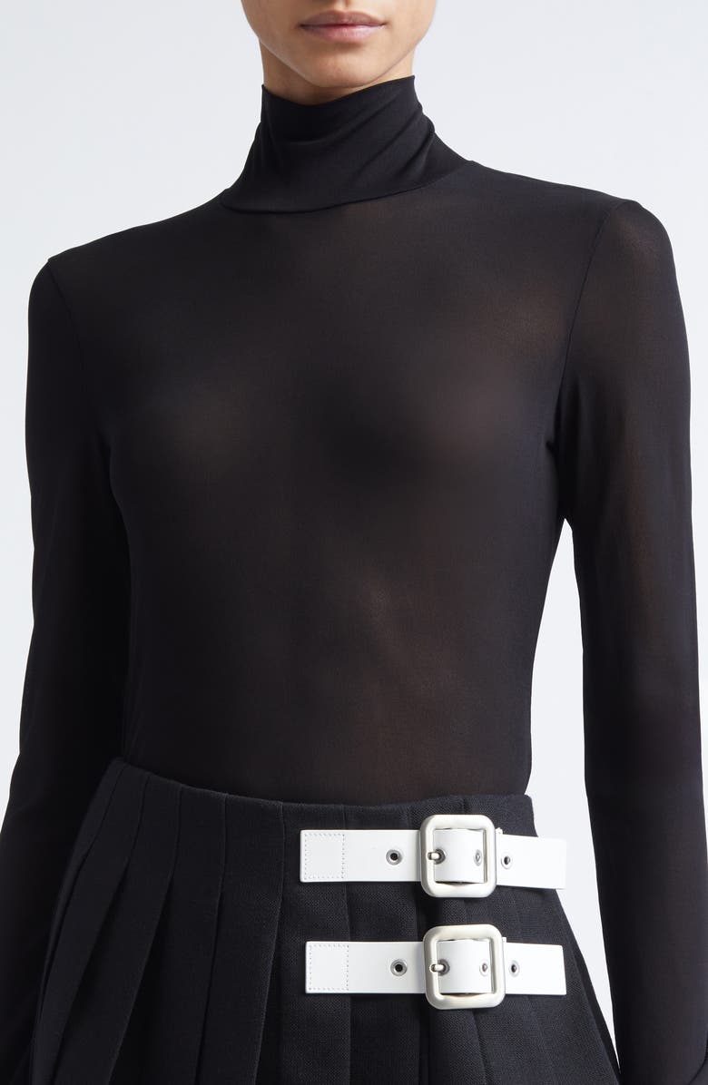 Jil Sander Semisheer Fitted Turtleneck Top, Alternate, color, Black