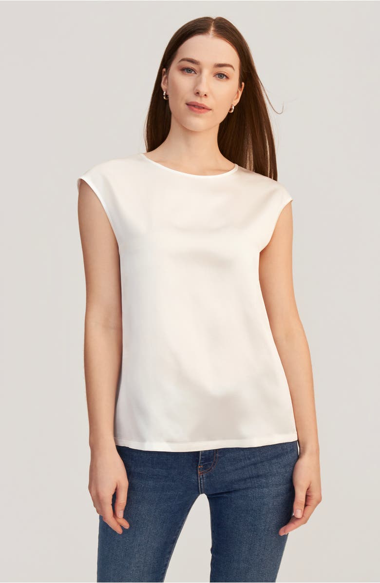 Lilysilk Women's Basic Cap Sleeves Silk Tee, Alternate, color, Natural White
