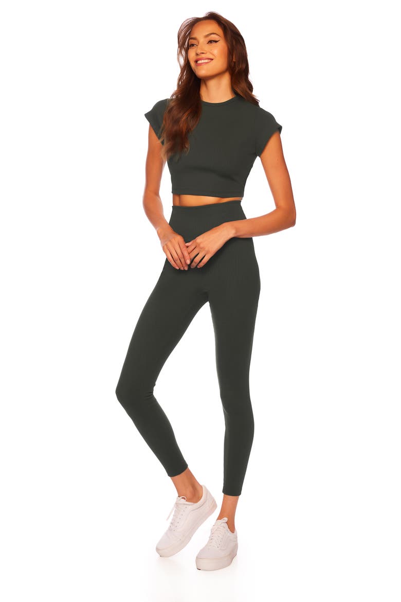 Rib High Waist Leggings, Alternate, color, HUNTER