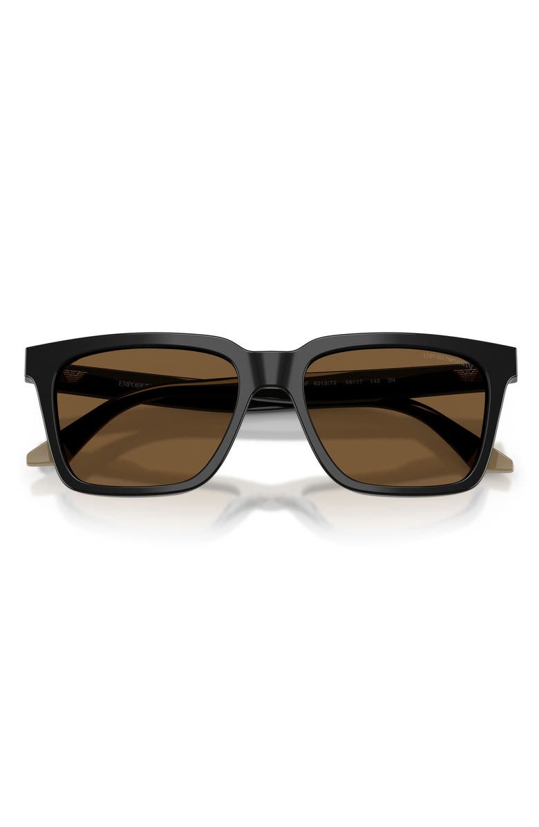 Emporio Armani 55mm Square Sunglasses, Alternate, color, Shiny Black/ Beige / Brown