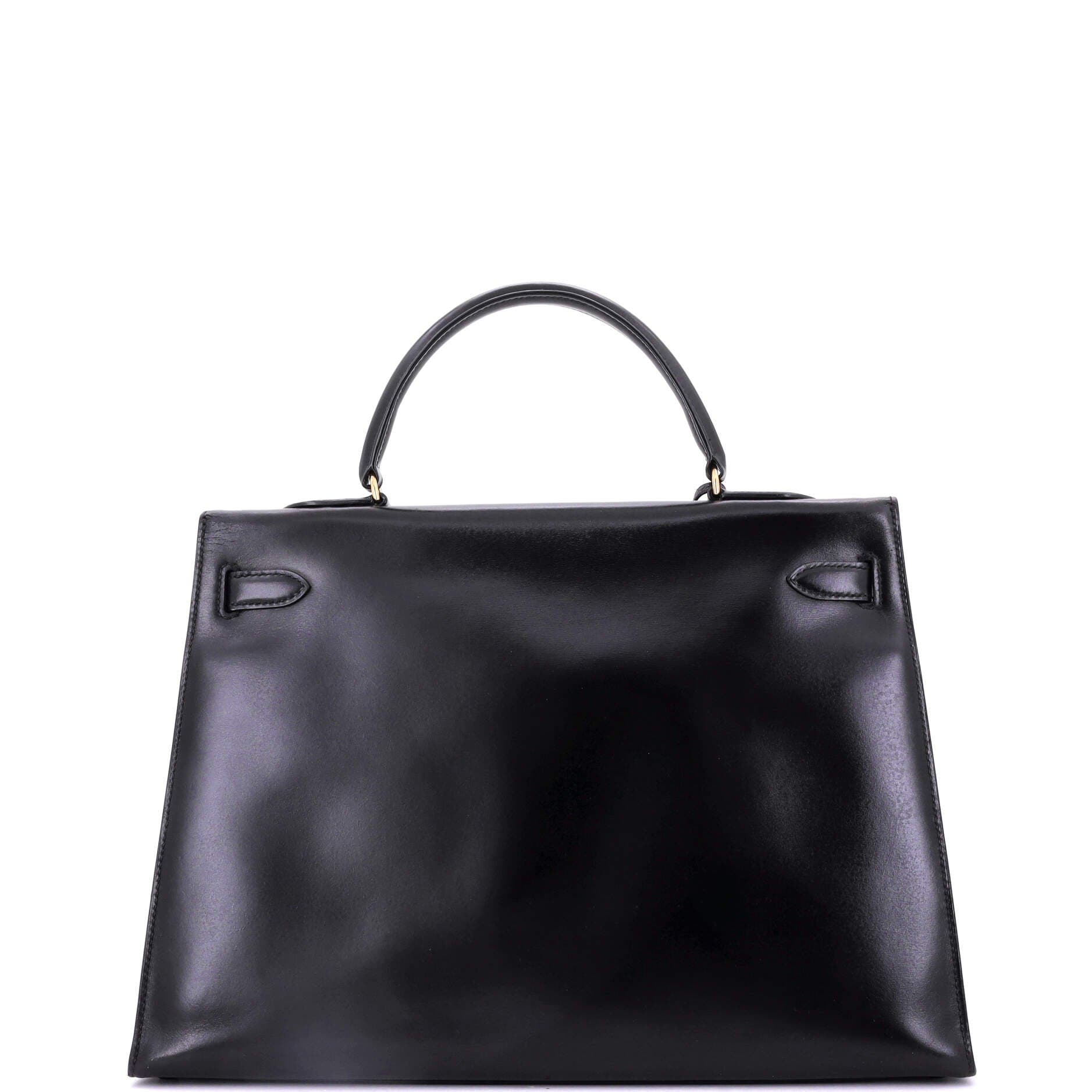 Pre-Owned Hermes Kelly Handbag Black Box Calf with Gold Hardware 35, Alternate, color, 