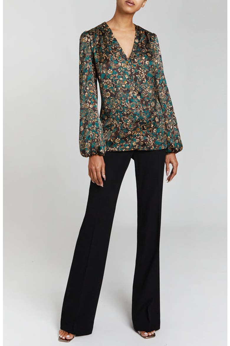 ALEXIA Long Sleeve Buttoned Blouse in Modern Floral Print, Alternate, color, PINE MULTI