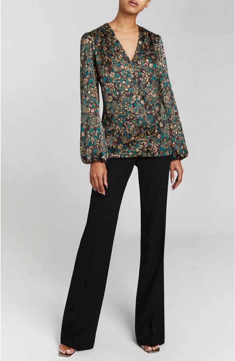 Santorelli ALEXIA Long Sleeve Buttoned Blouse in Modern Floral Print, Alternate, color, 