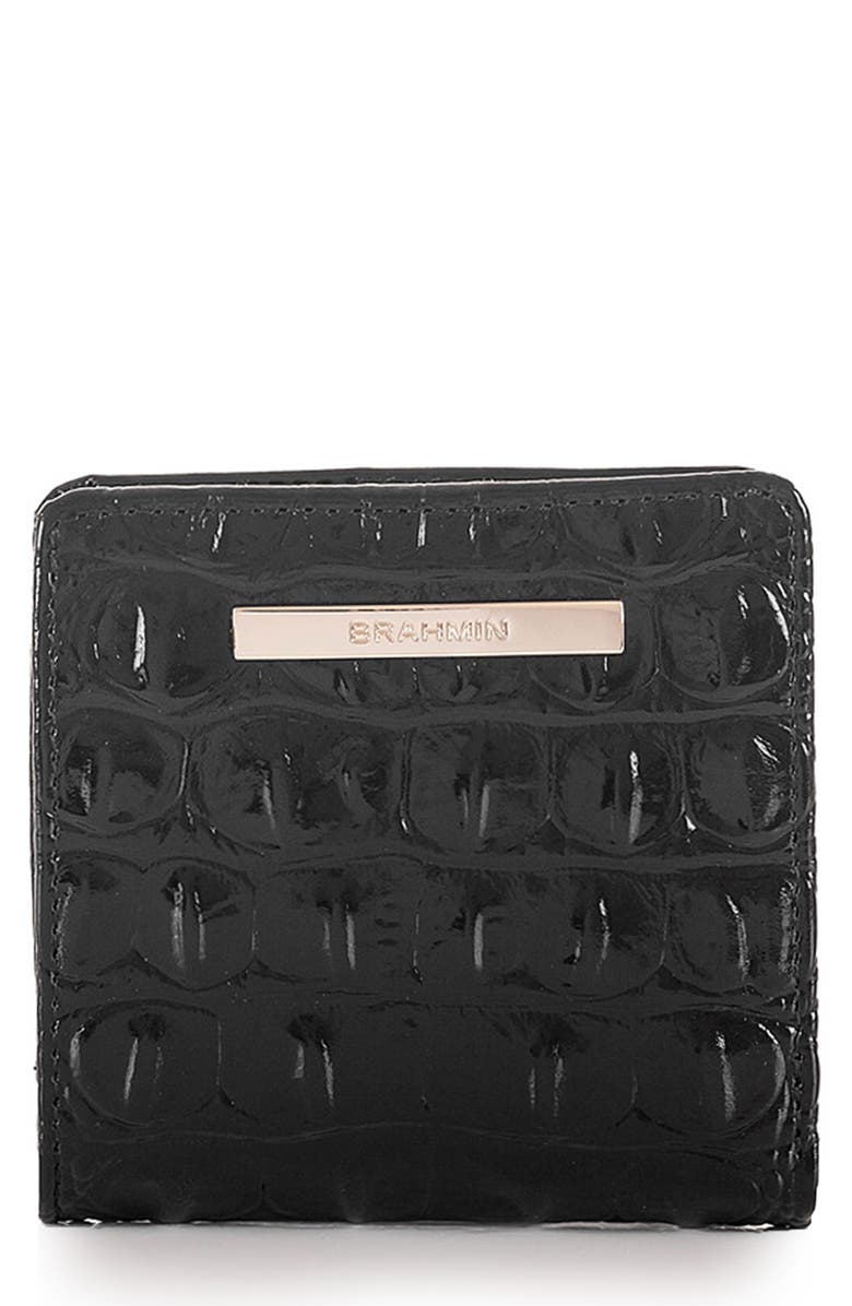 Brahmin Jane Croc Embossed Leather Wallet, Main, color, Black