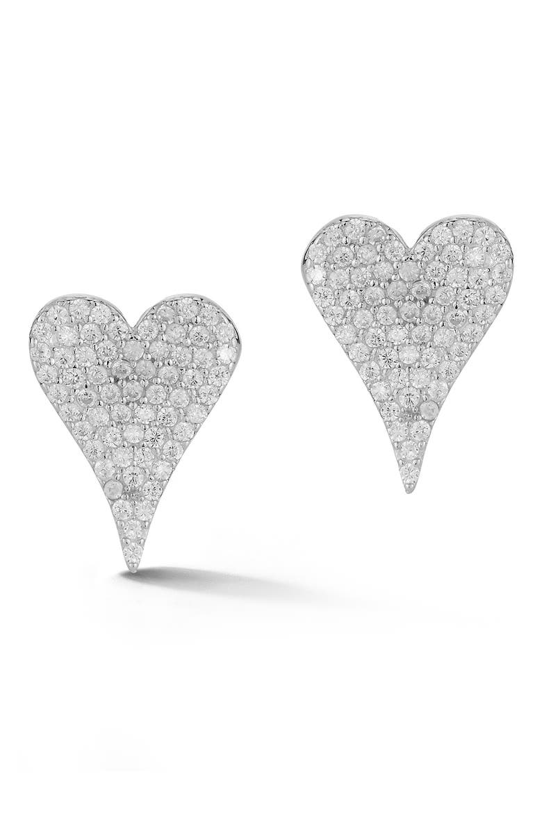 GLAZE JEWELRY Pavé CZ Heart Stud Earrings, Main, color, SILVER