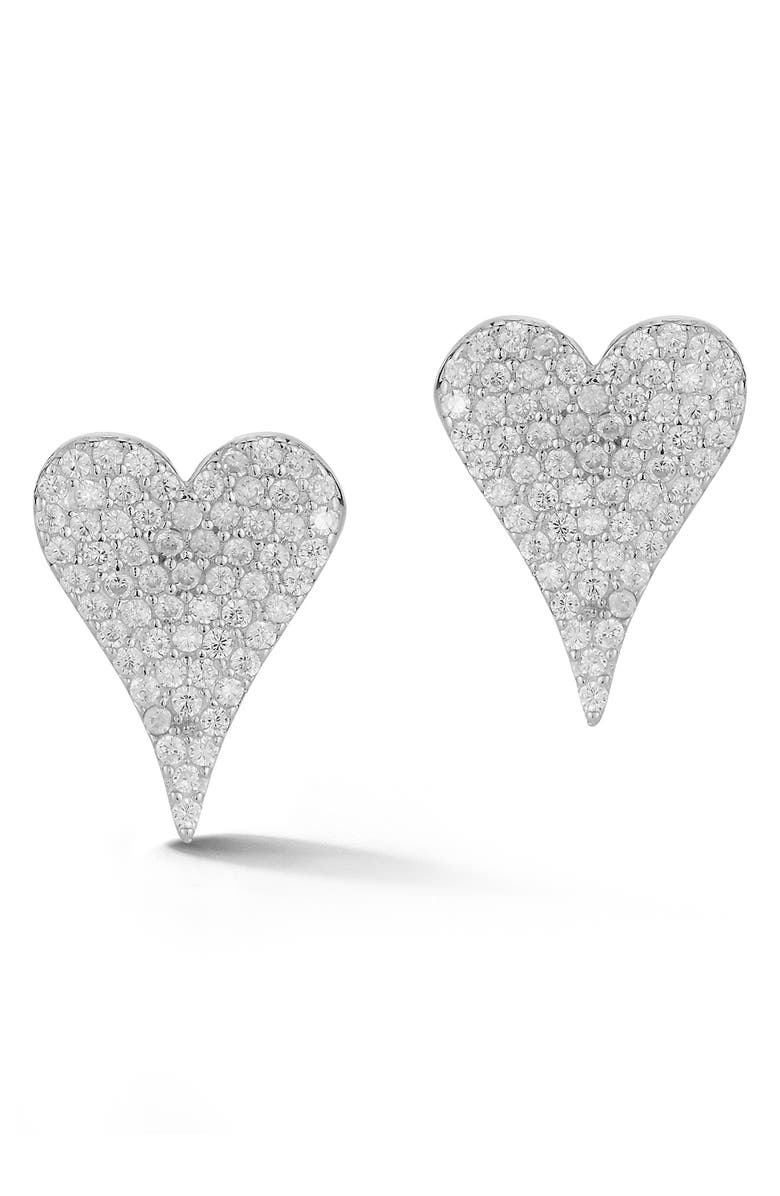 SPHERA MILANO GLAZE JEWELRY Pavé CZ Heart Stud Earrings, Main, color, Silver