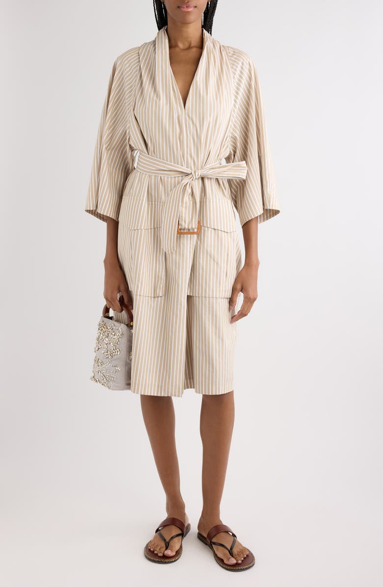 Dries Van Noten Debrasa Chalk Stripe Belted Cargo Dress, Alternate, color, Beige