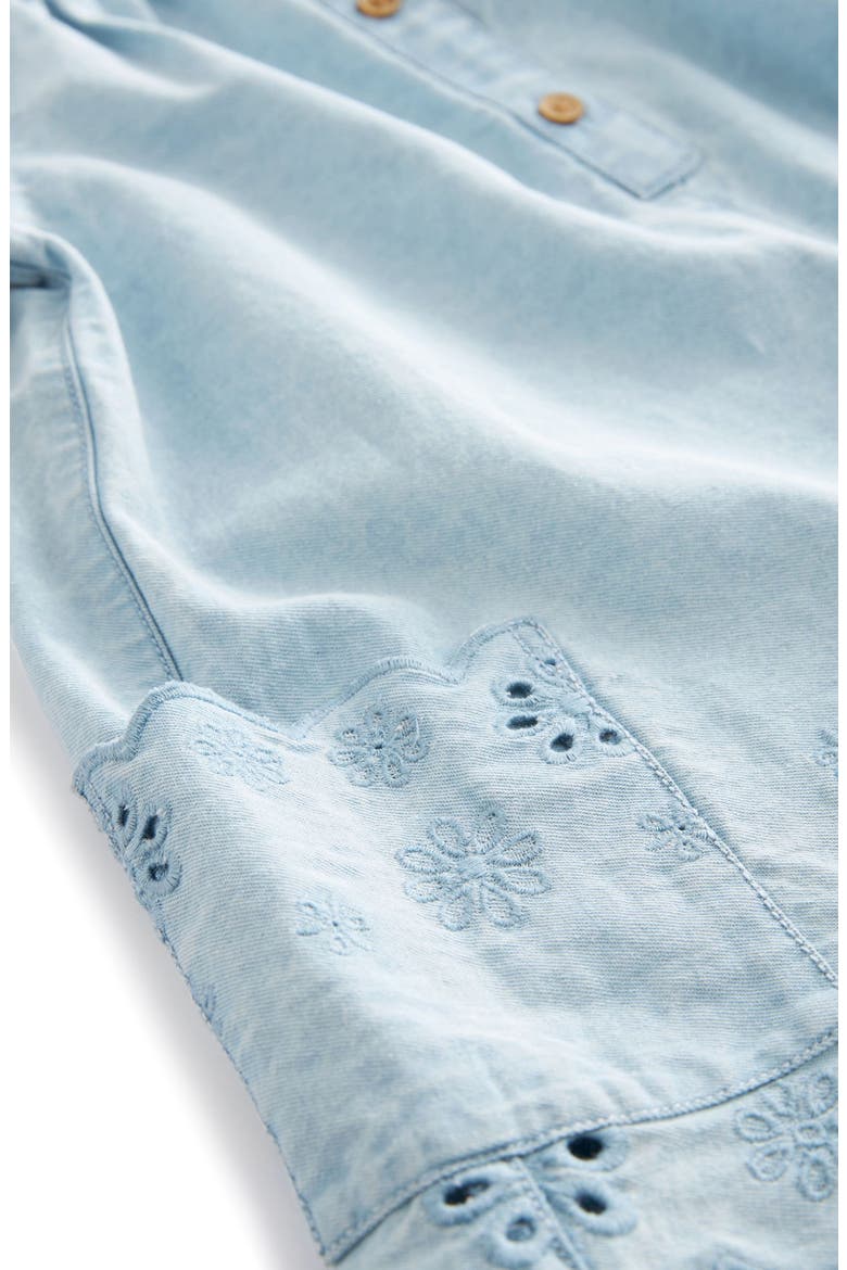 Kids' Eyelet Cotton Denim Romper, Alternate, color, BLUE DENIM