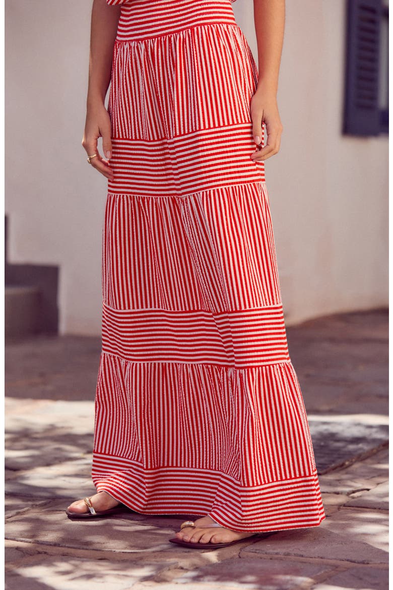 Stripe Tiered Cotton Maxi Skirt, Alternate, color, WHITE/ RED