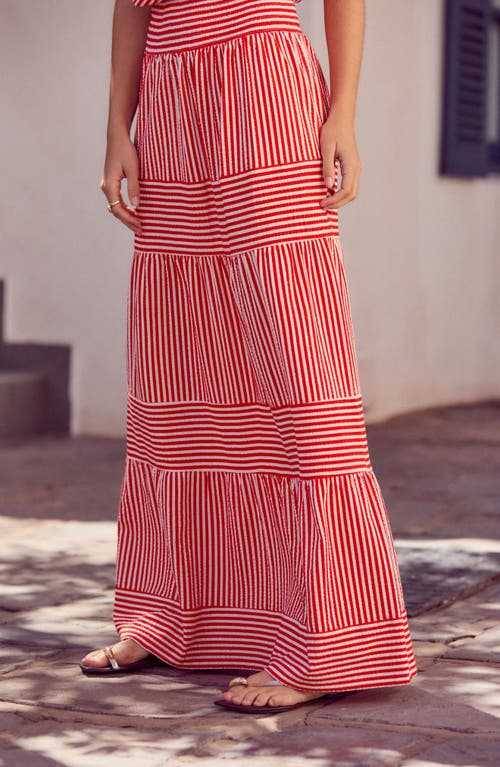 Next Stripe Smocked Maxi Skirt In White/red