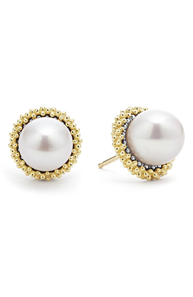 LAGOS Luna Pearl Lux Stud Earrings, Main, color, Silver