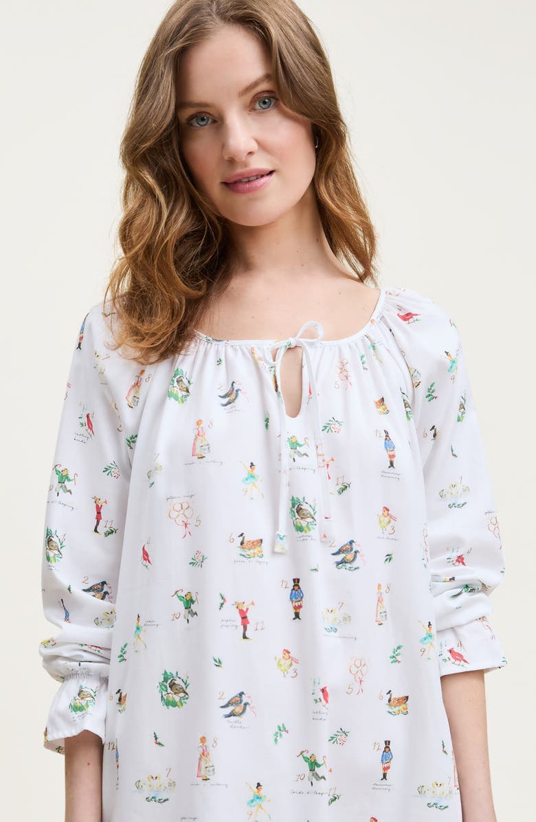 Petite Plume Delphine Print Cotton Twill Nightgown, Alternate, color, White