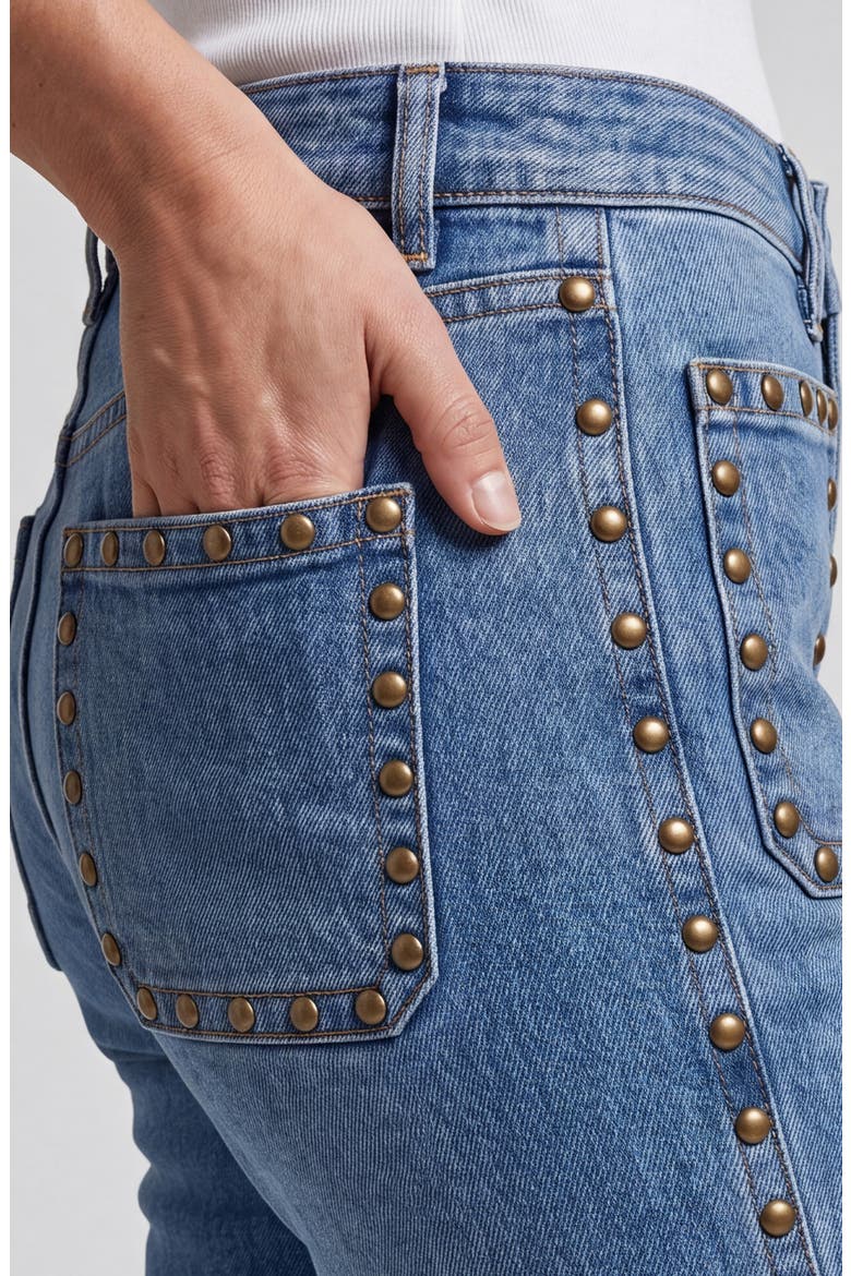 Hannah Studded Pocket Flare Jeans, Alternate, color, BRONZED BLUE