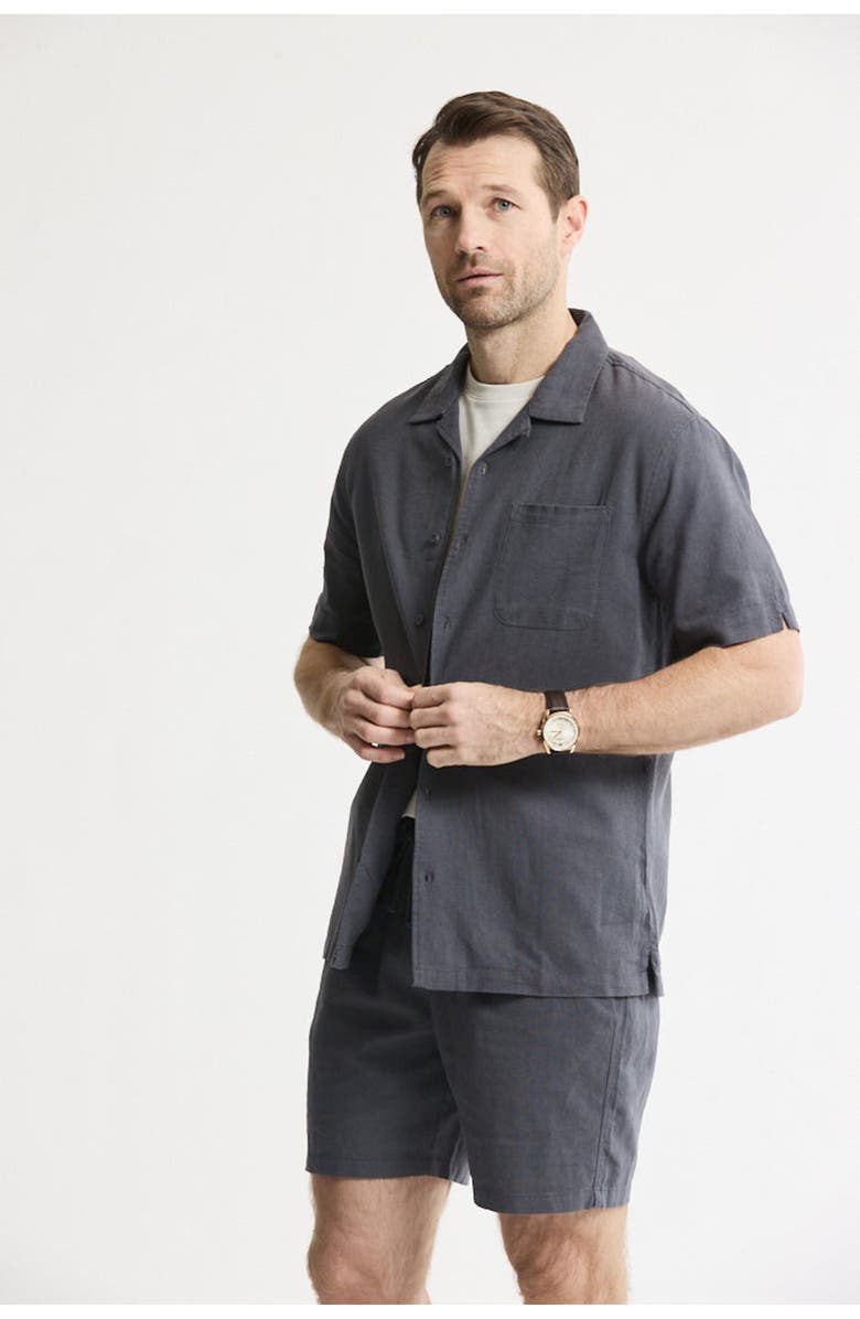 JACHS Linen Blend Short Sleeve Camp Shirt, Alternate, color, Asphalt