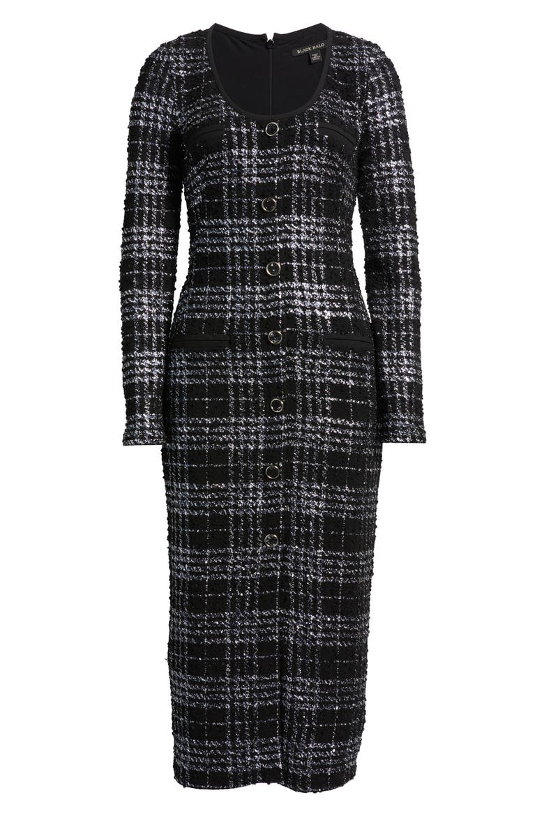 Mae Long Sleeve Tweed Midi Dress, Alternate, color, CARBON CLASS