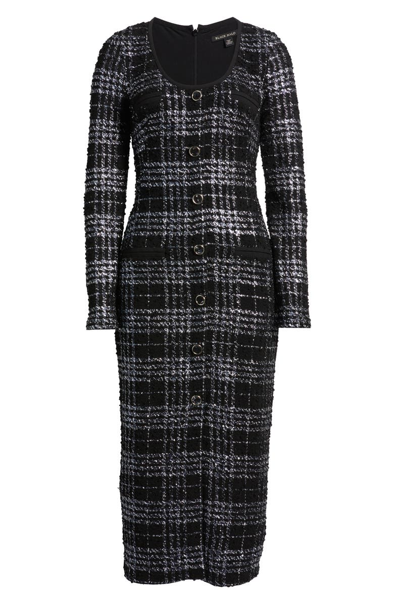 Black Halo Mae Long Sleeve Tweed Midi Dress, Alternate, color, Carbon Class