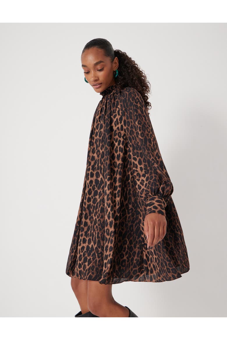 Printed Chiffon Mini Dress, Alternate, color, Natural Leopard Brown