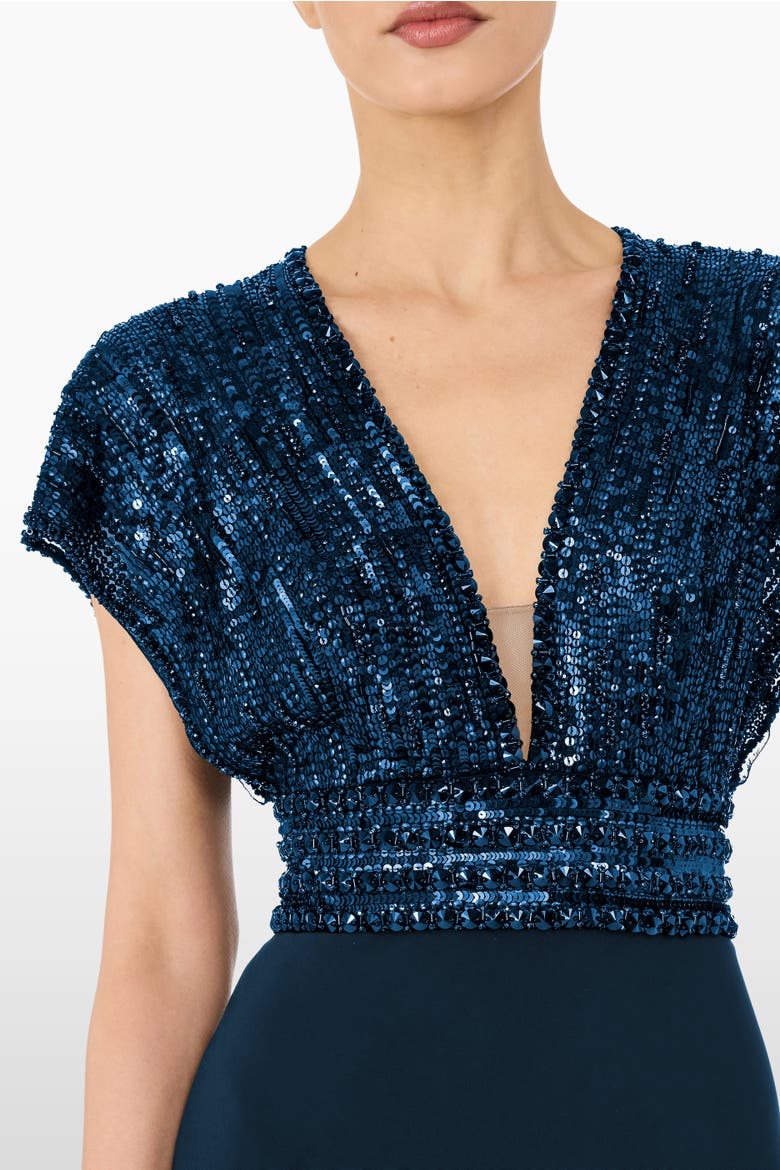 Cary Sequin V-Neck Maxi Dress, Alternate, color, Hawks Eye Blue
