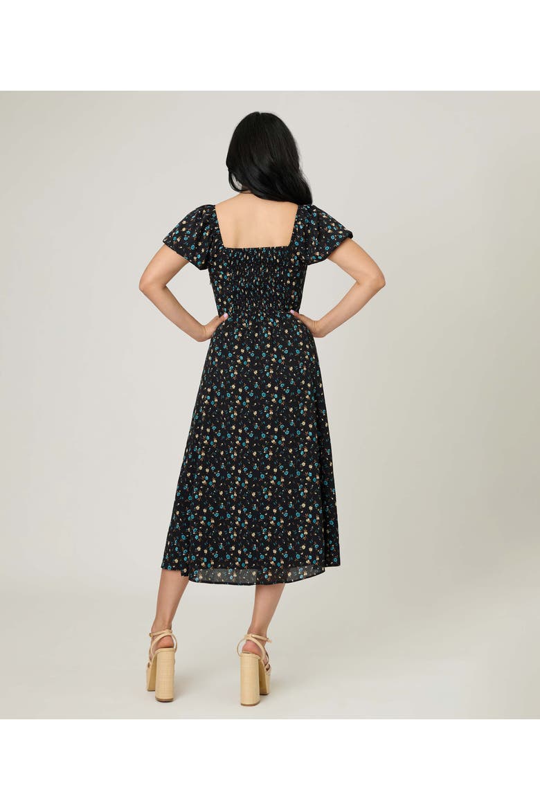 Dot Puff Sleeve Midi Dress, Alternate, color, Black & Blue Floral