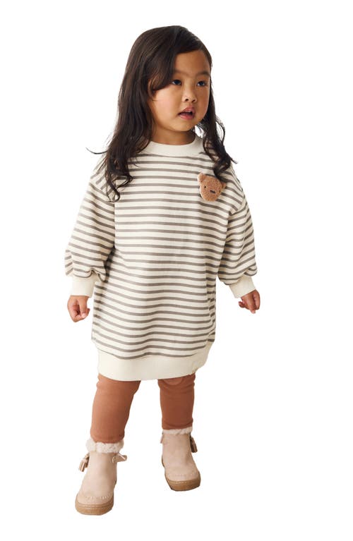 Next Kids' Bear Appliqué Stripe Long Sleeve Sweater Dress In Neutral
