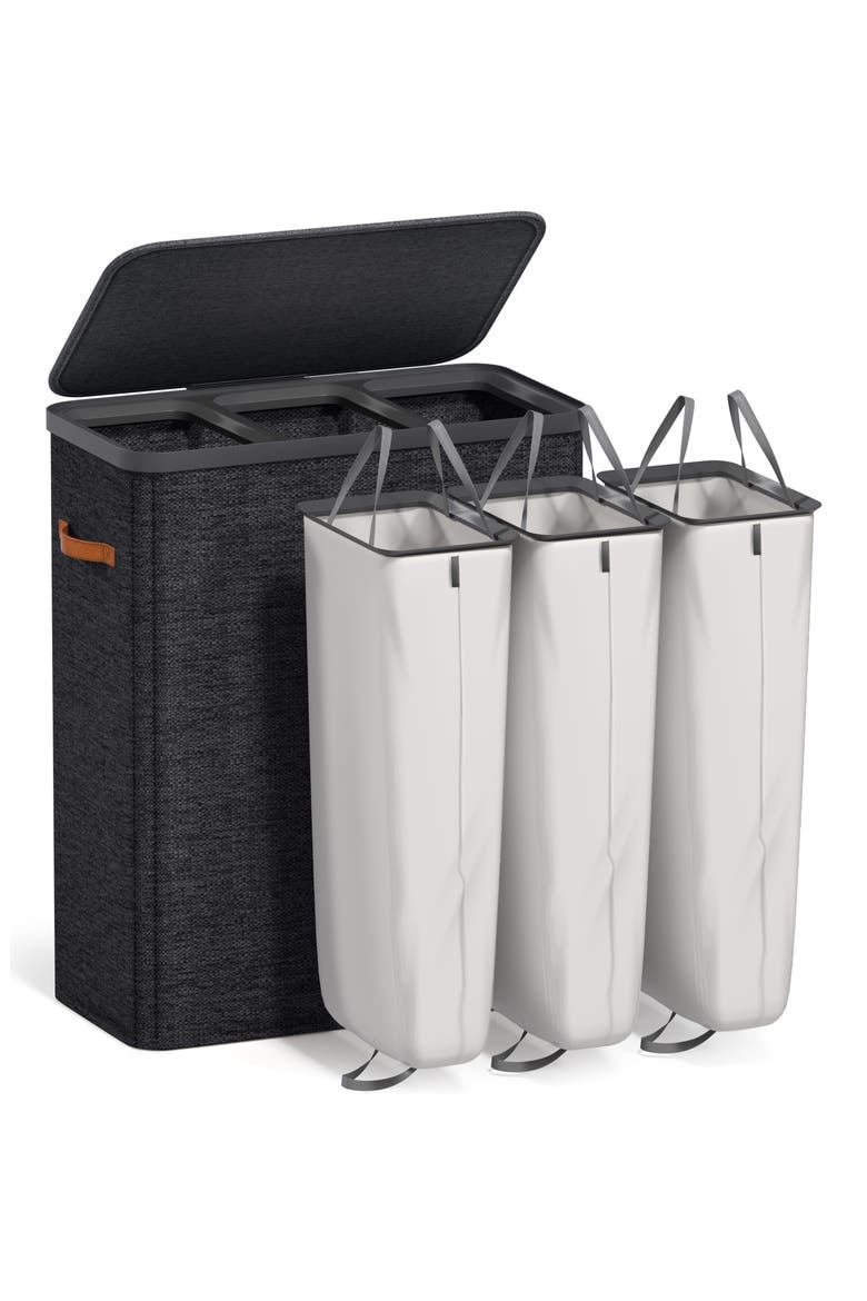 3-Compartment Laundry Basket, Main, color, BLACK