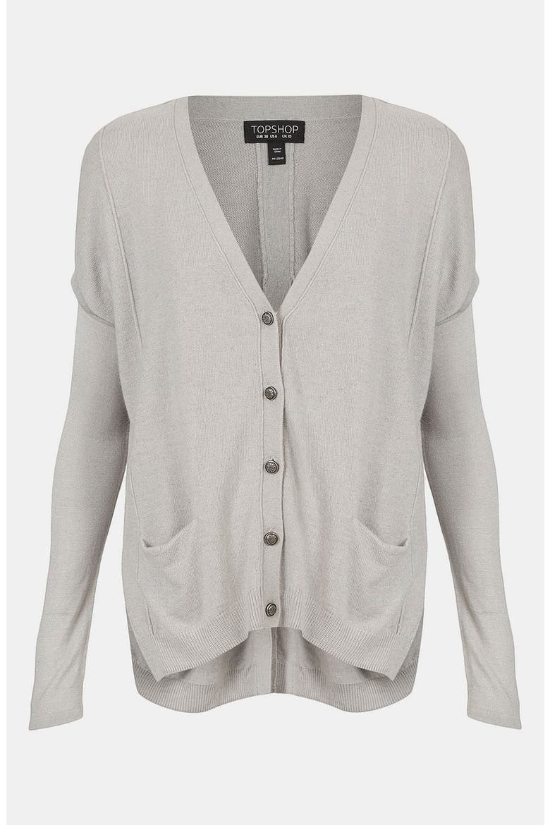 Sheer Sleeve Envelope Back Cardigan, Main, color, GREY