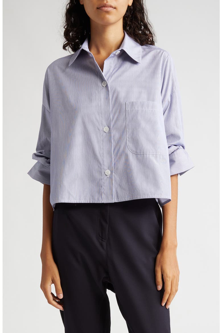 Next Ex Stripe Crop Cotton Button-Up Shirt, Main, color, MIDNIGHT/ WHITE