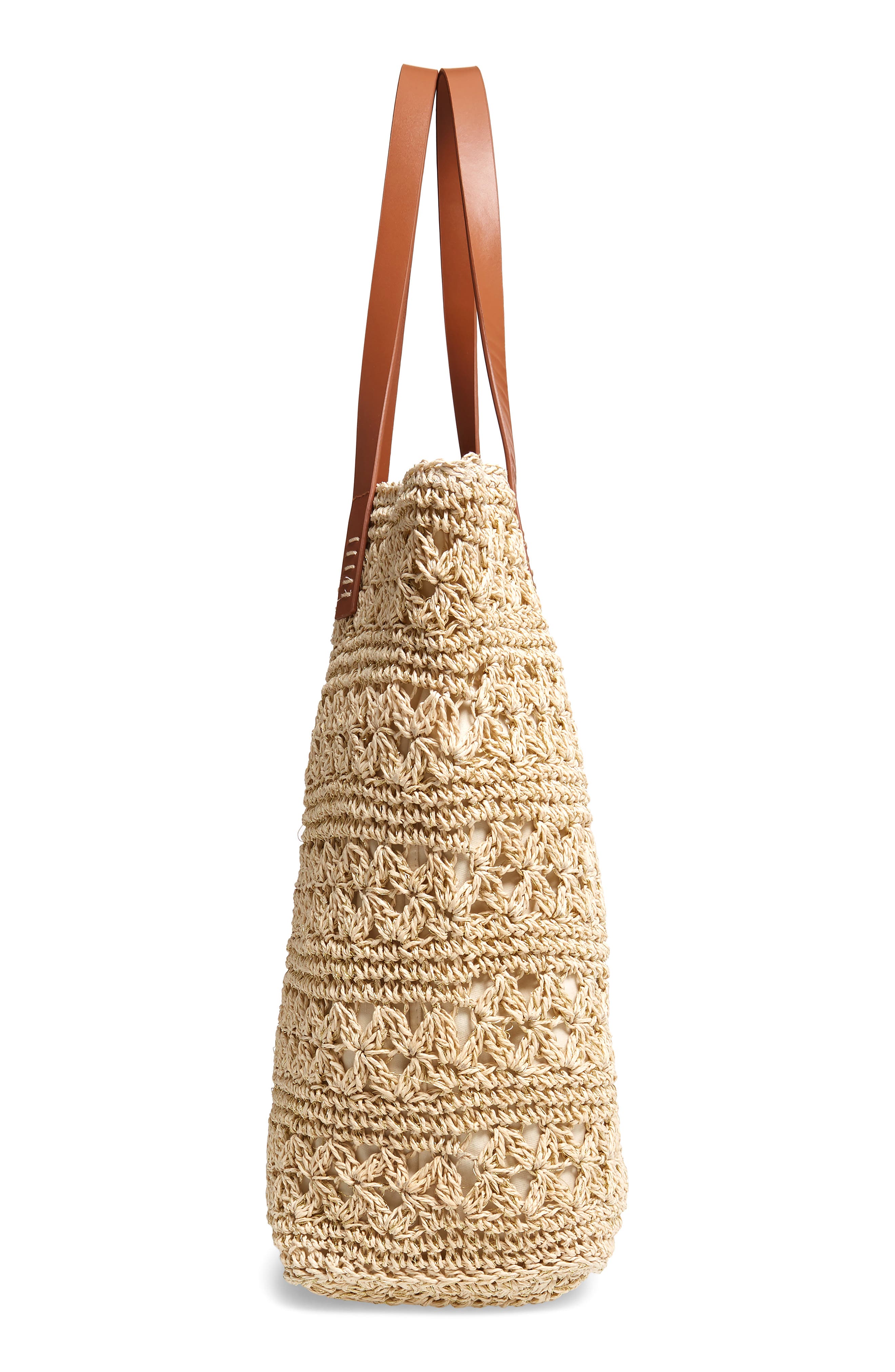 Nordstrom Packable Metallic Thread Woven Raffia Tote, Alternate, color, 