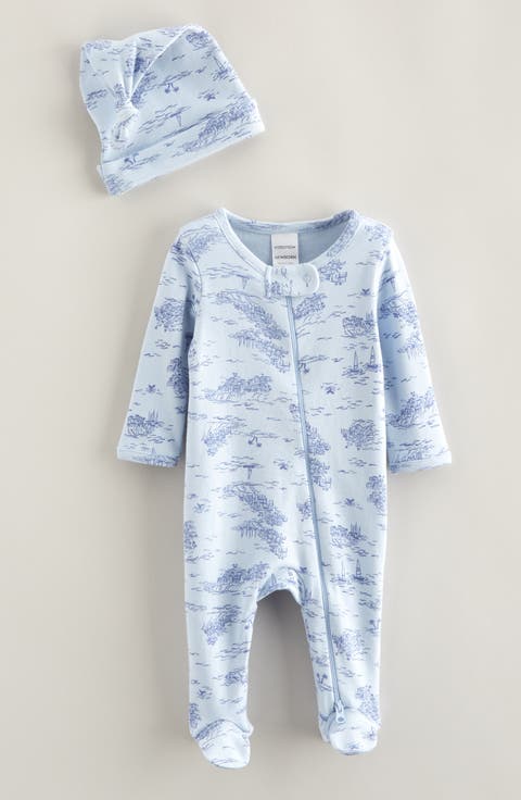 Print Zip Footie & Beanie Set