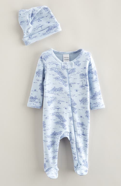 Nordstrom Print Zip Footie & Beanie Set In Blue