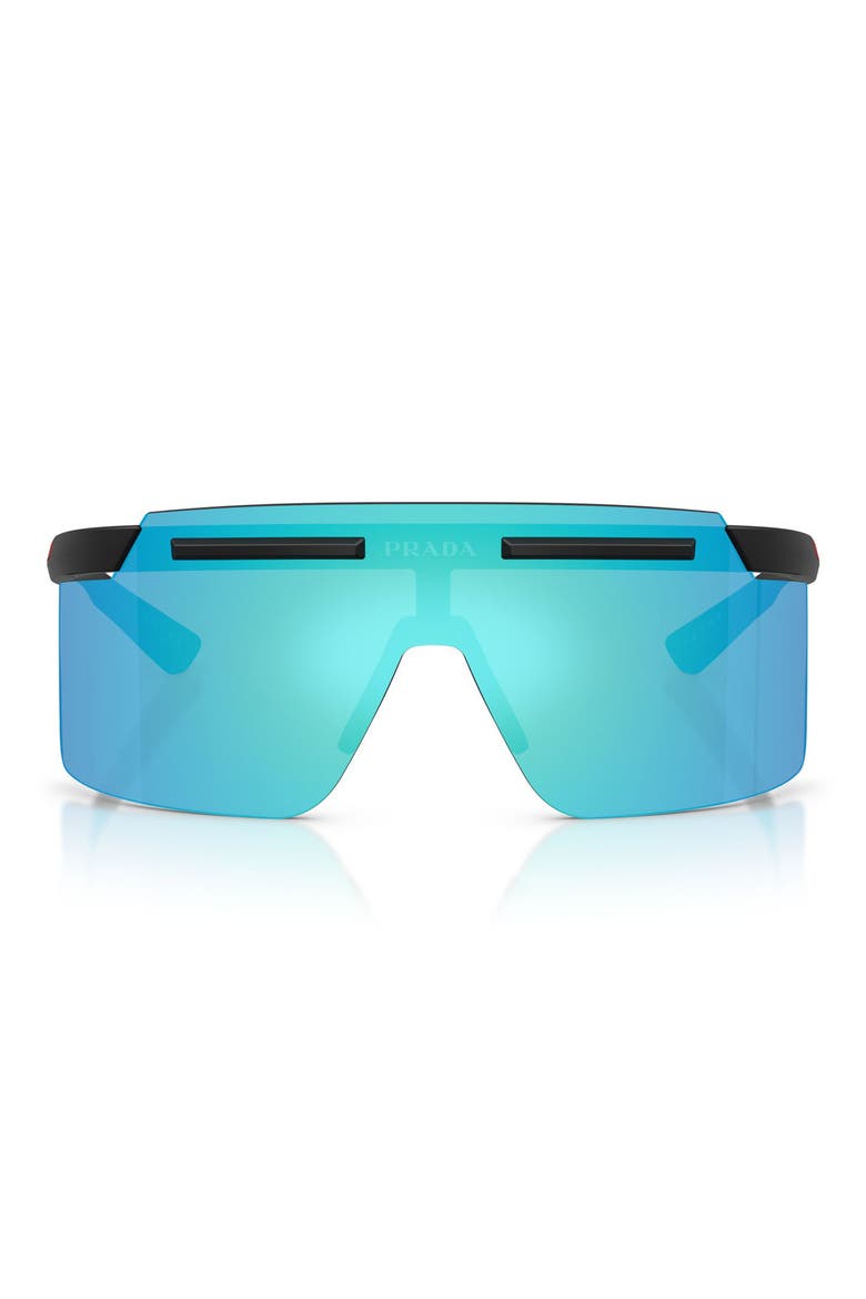 140mm Polarized Shield Sunglasses, Main, color, MATTE BLACK / LIGHT GREEN BLUE