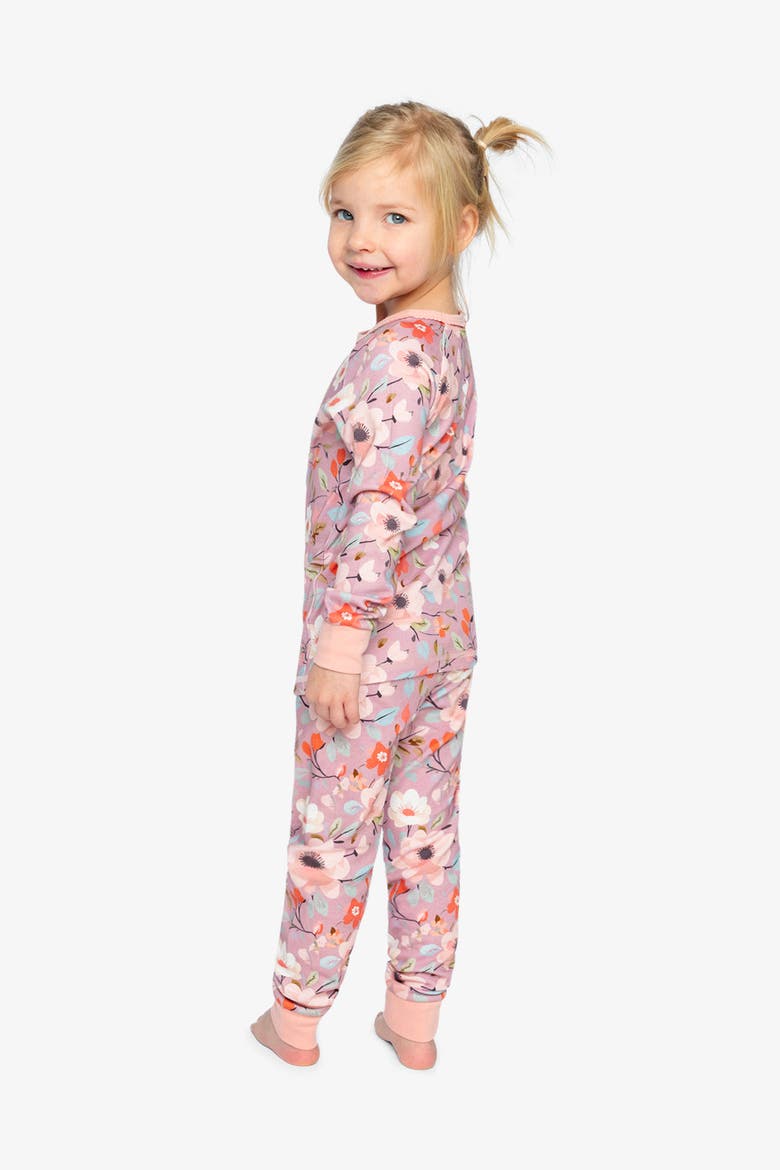 Floral Organic Cotton Top Pants Two Piece Pajama Set, Alternate, color, Pink Printed Flowers