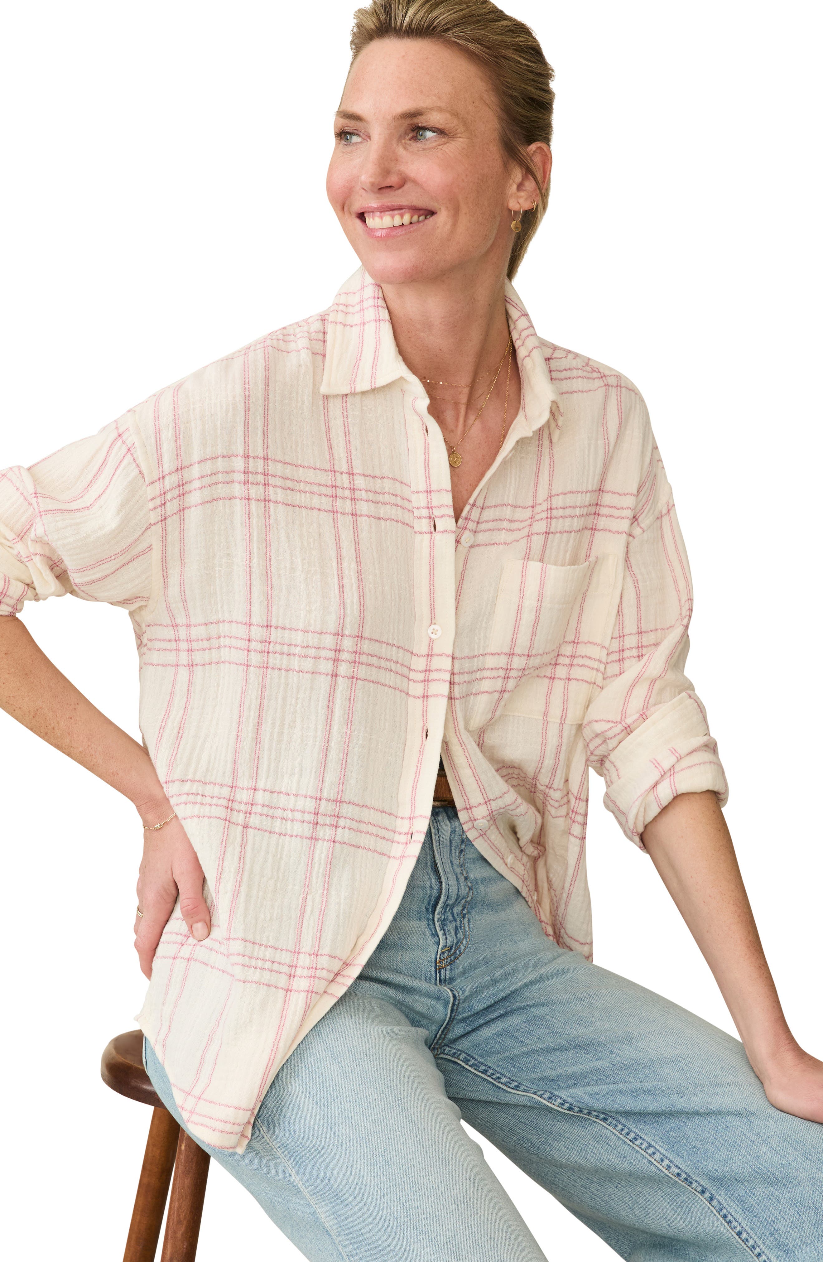 Faherty Dune Plaid Organic Cotton Gauze Button-Up Shirt (Women ...