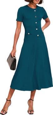 Friends Like These Decorative Button Drop Waist Midi Dress