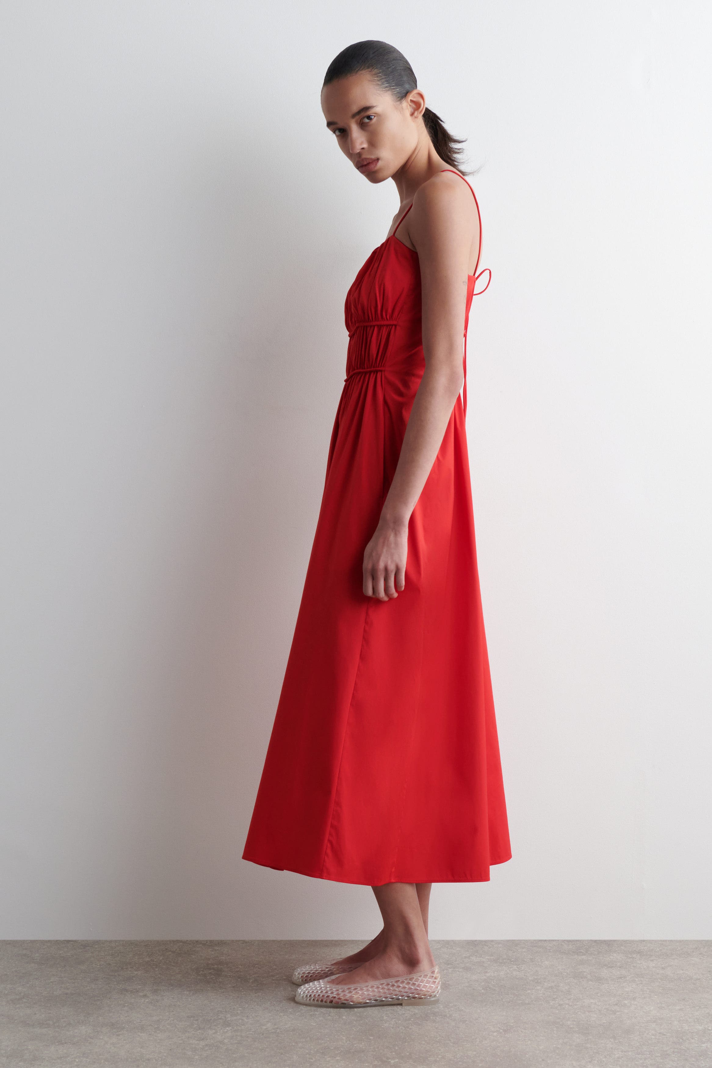 Gathered Cotton Midi Dress - image 2
