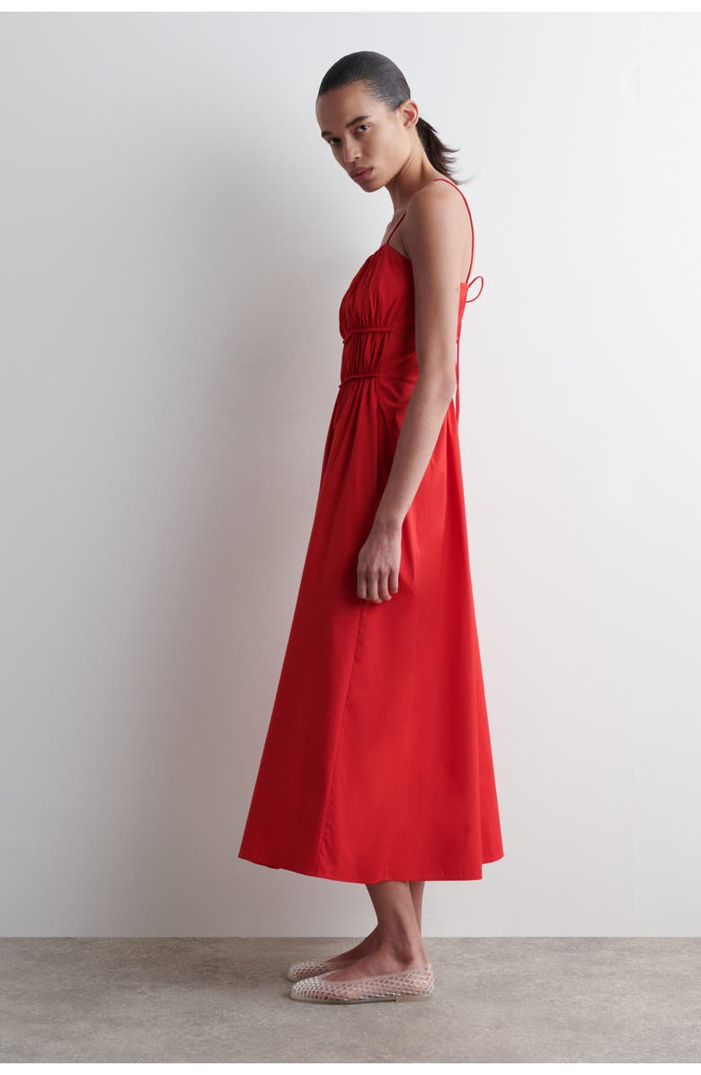 COS Gathered Cotton Midi Dress, Alternate, color, Red