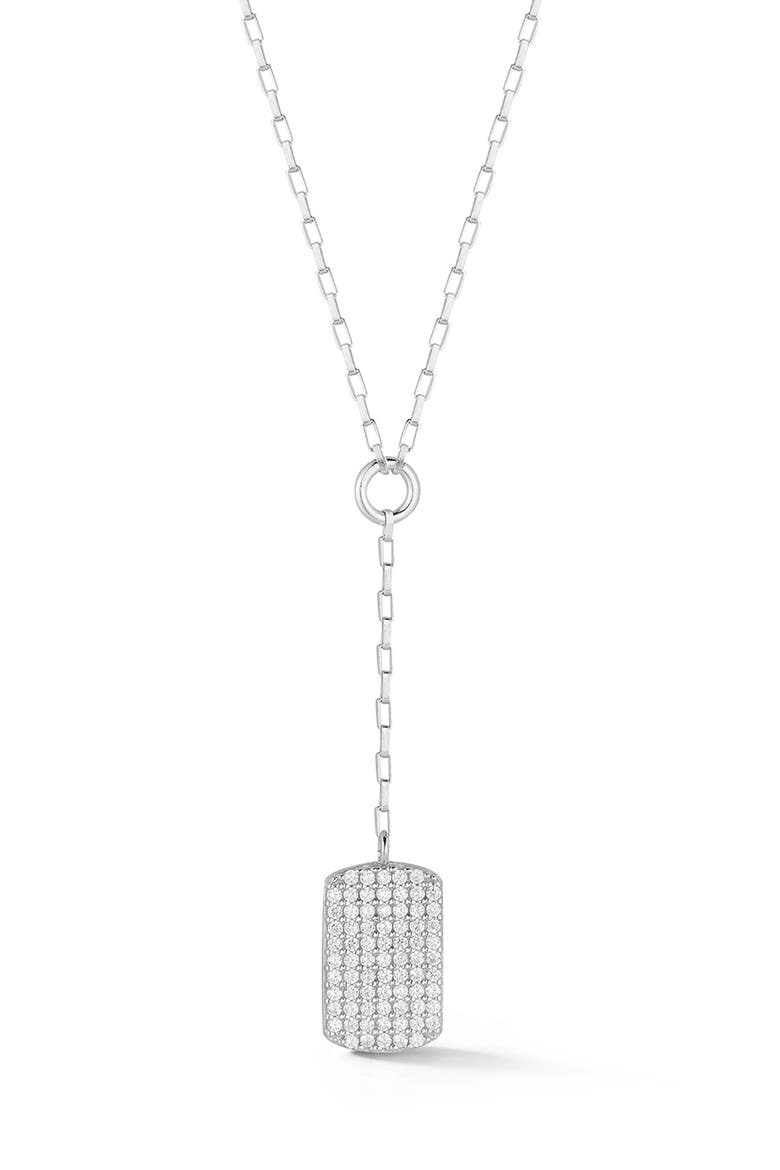 CZ Tag Lariat Chain Necklace, Main, color, SILVER