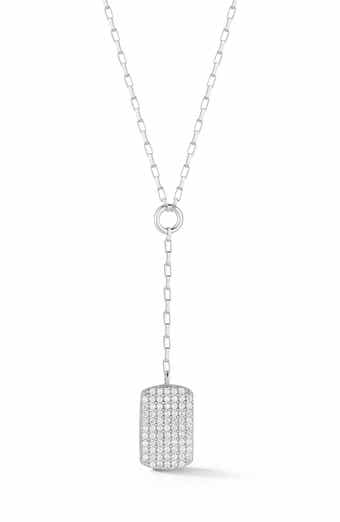 CZ Tag Lariat Chain Necklace