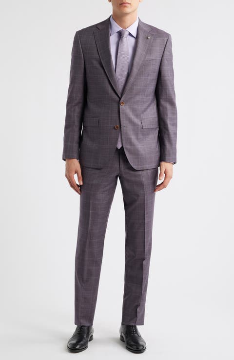 Esprit Regular Fit Burgundy Plaid Super 120s Wool Suit (Regular & Big)